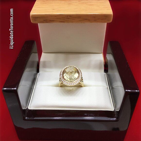 A Statement! Custom Made 18K Yellow Gold, Citrine and Diamond Cocktail Ring - Picture 1 of 14